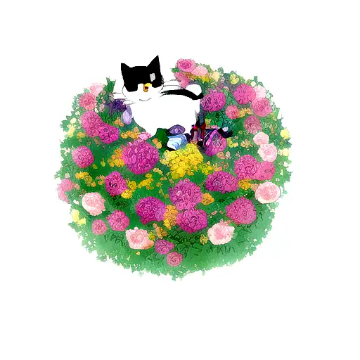 Cat Surrounded By Flowers