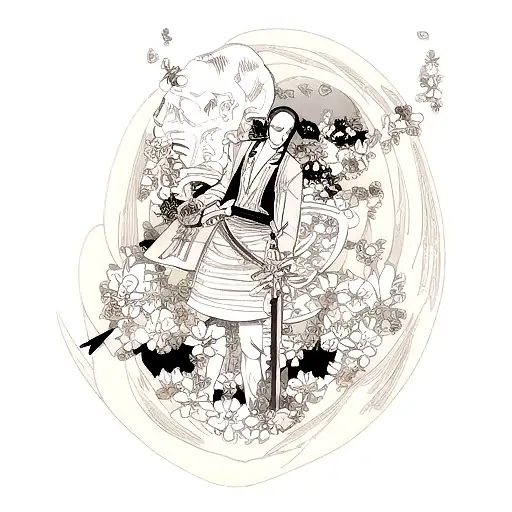 Sword Going Through Skull With Flowers