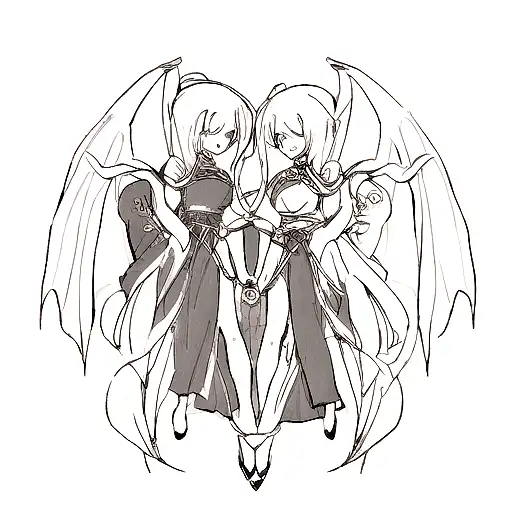 Two Gemini Symbols Intertwined With A Dragon