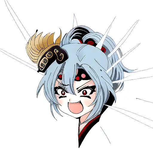 Female Samurai Moon Crest On Helmet And Long Curved Blue Blade