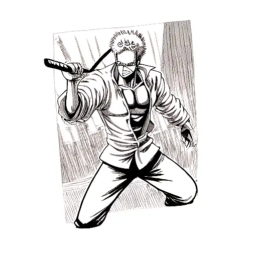 Black And White Zoro From The Manga One Piece
