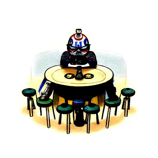 A Tattoo Of A Star Wars Droid Playing Poker With Studio Ghibli Characters As The Other Players