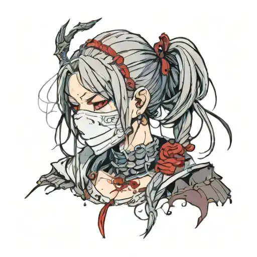 Dark Souls With Hair With Pigtails With Blood On Face Head Mask Shoulder Portrait