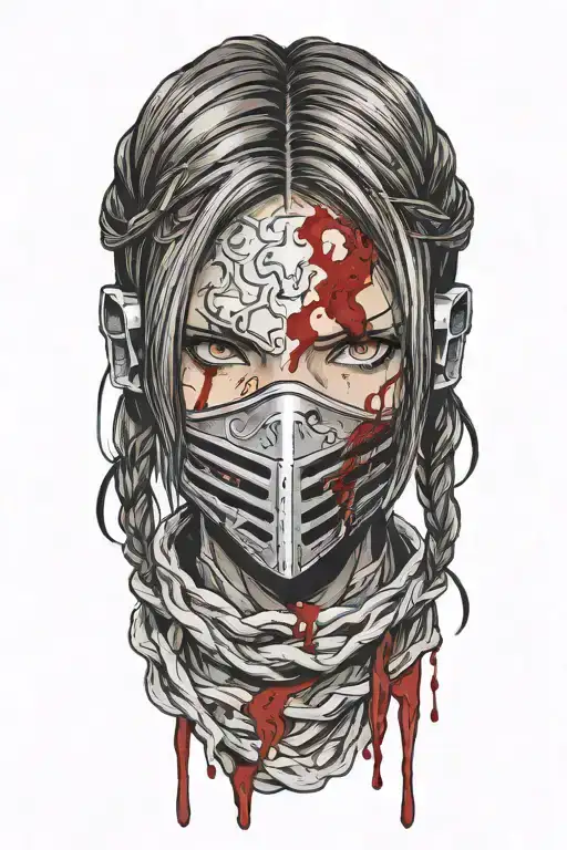 Dark Souls With Hair With Pigtails With Blood On Face Head Mask Shoulder Portrait