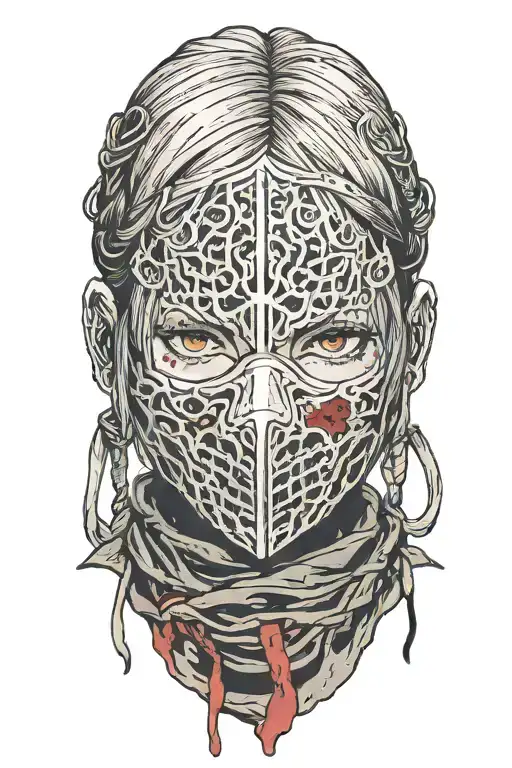 Dark Souls With Hair With Pigtails With Blood On Face Head Mask Shoulder Portrait