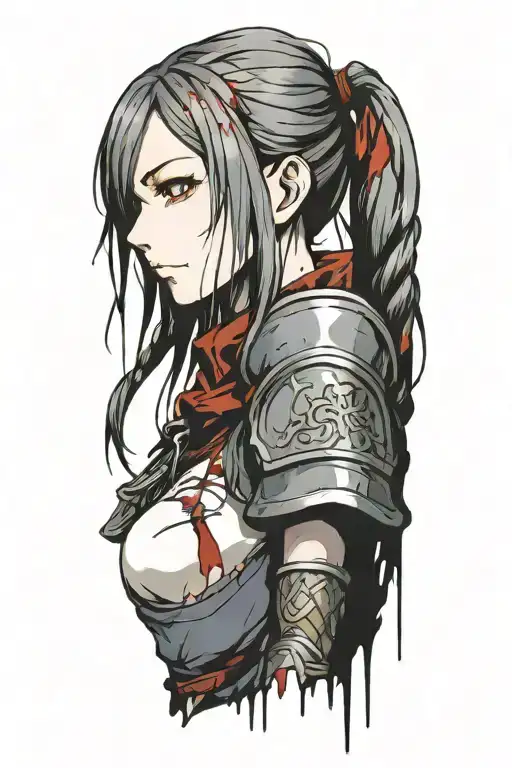 Dark Souls With Hair With Pigtails With Blood On Face Shoulder Portrait