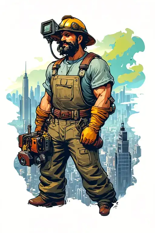 Ironworker God Overlooking The Earth Changing From Nature To Cities