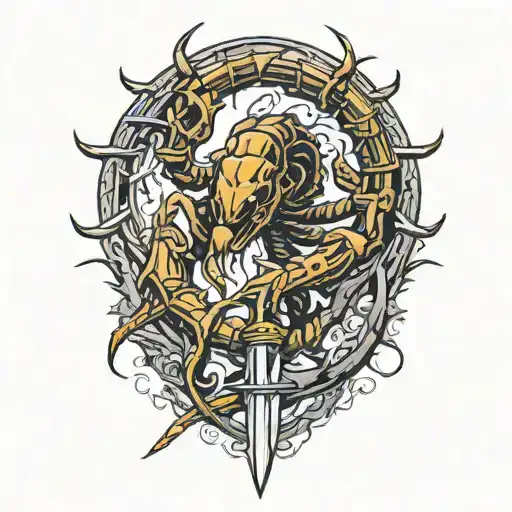 Scorpion Intertwined With A Sword