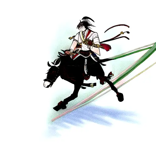A Shogun Riding A Guitar With Samurai Warriors As The Strings