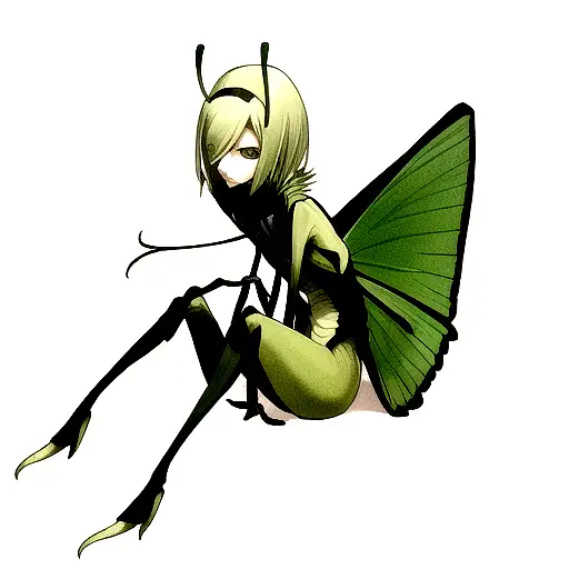 Green Mantis Holding A Black Moth By The Wings