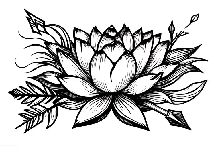 Small Fine Line Design With Lotus Flower And Arrow Small