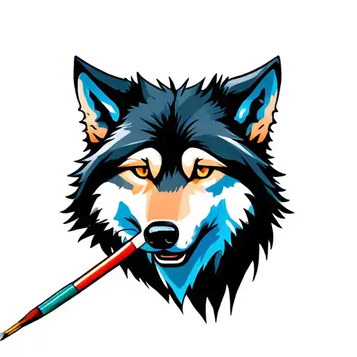 Wolf With Paintbrush In Mouth
