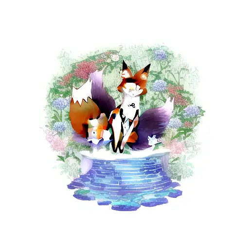 Fullbody Fox Cute With Some Flowers Around Him