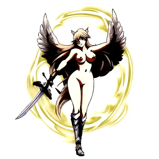 Sexy Nude Valkyrie With Sword With Dragon