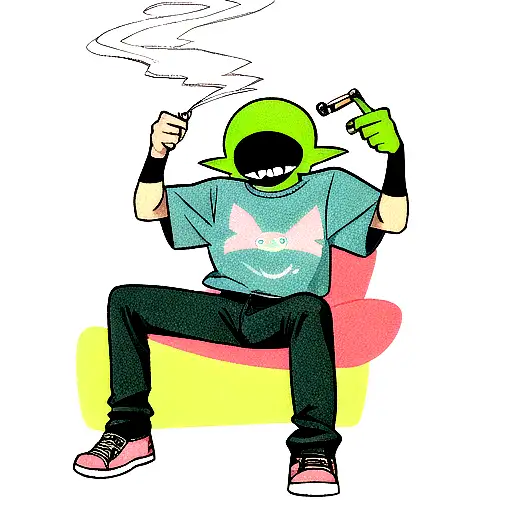 An Alien Smoking A Joint Wearing A T-shirt With A Tooth Icon