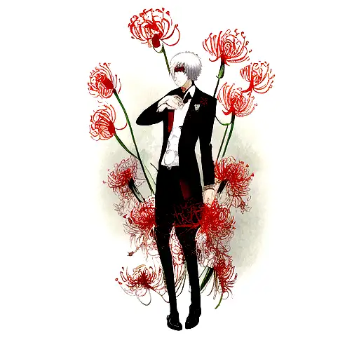 Juuzous Scar From Tokyo Ghoul With Spider Lily Flowers From It In The Shoulder Area