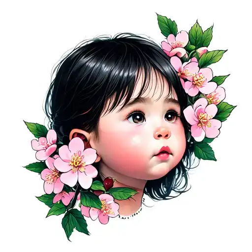 Baby Face With Cherry Blossoms