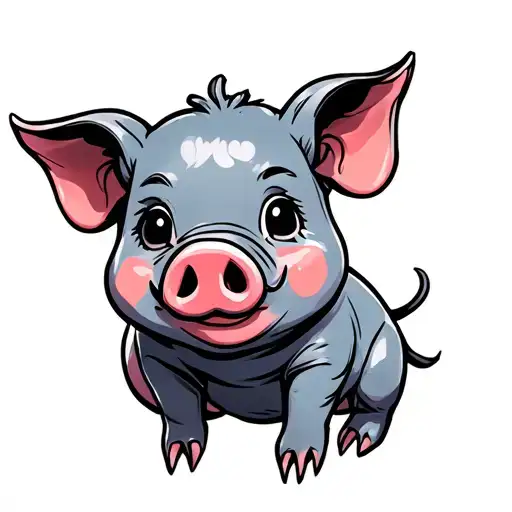 Cute Cartoon Pig Sitting