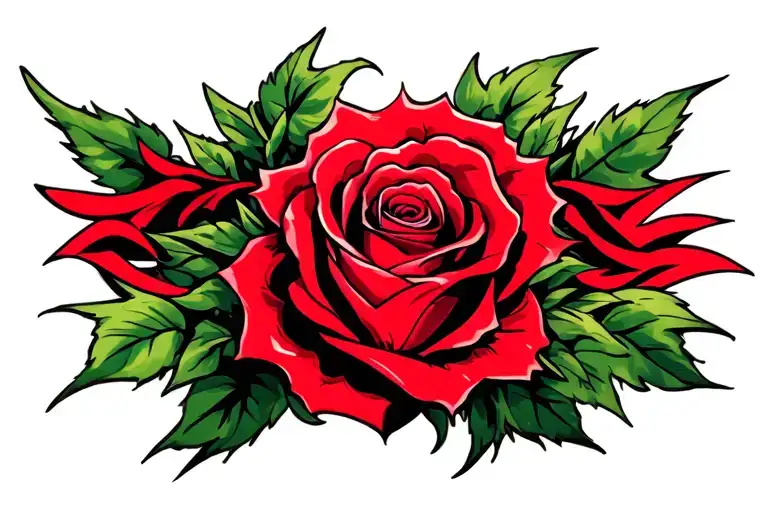 Tribal Design Combined With Red Rose Intertwined