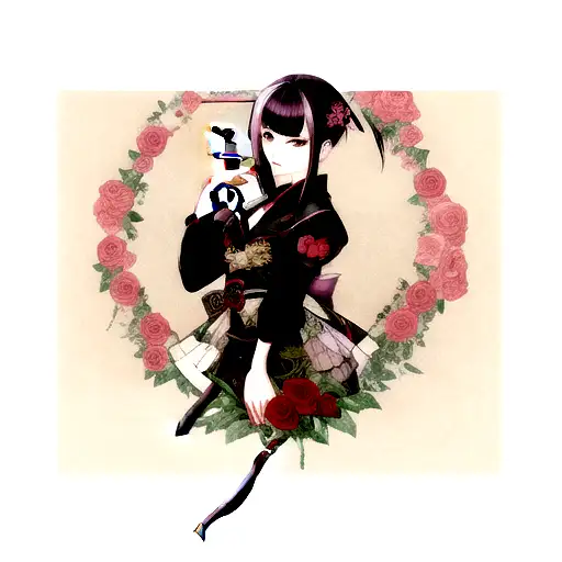 Katana With Moth And Roses