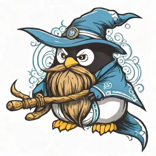 Wizard Penguin With Beard Holding Staff