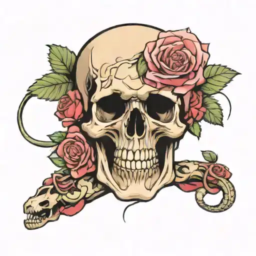 Skull With Snake With Dead Rose