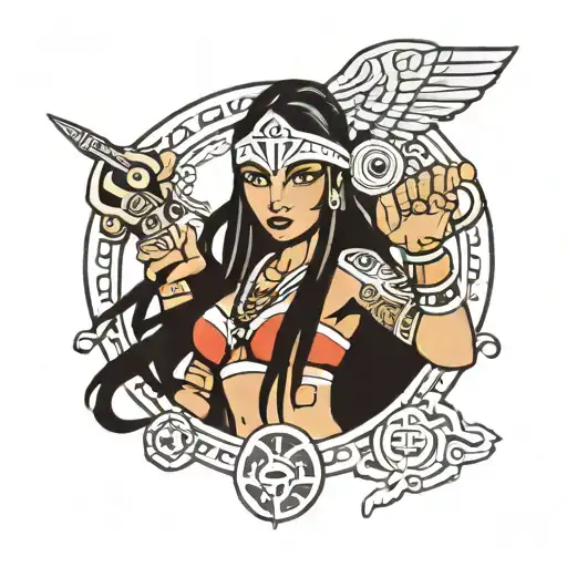 Cartoon Warrior Woman With Taino Symbols
