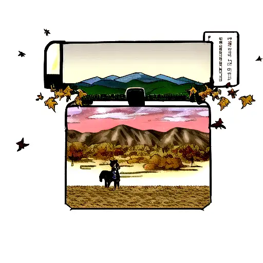 Texas Desert And Leaves Falling And Mountains In The Back With A Horse And A Nintendo Ds Game Card