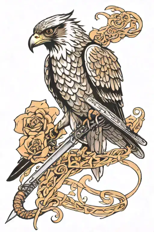 Falcon Holding Katana Surrounded By Musical Notes