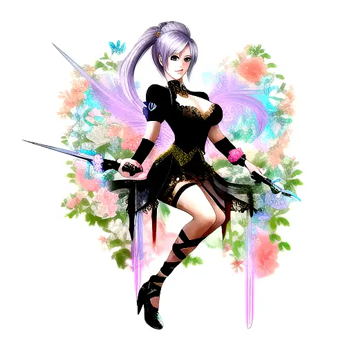 Lady With Dagger With Colored Flowers