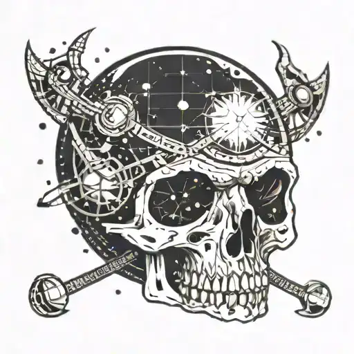 Libra Constellation With 1998 Date Of Birth On Skull Forehead