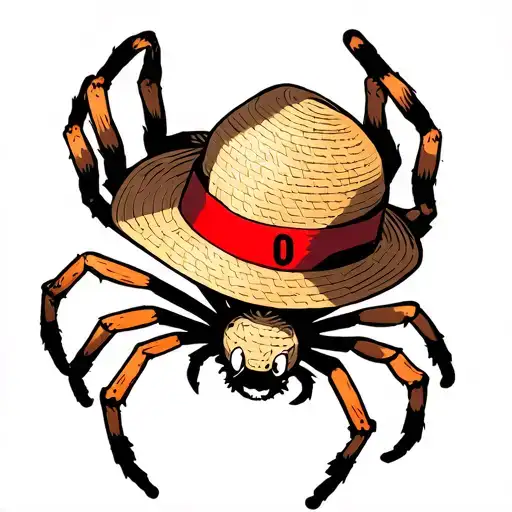 A Spider With The Numeber 0 On Its Back Mixed With A Strawhat That Has A Red Band Round It