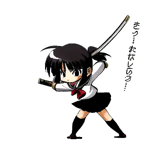 Small Asian Girl In School Form With Katana