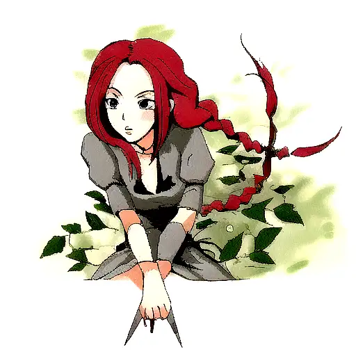 A Girl Braided By A Rose Vine With A Dagger In Her Hand And Playing Cards Around