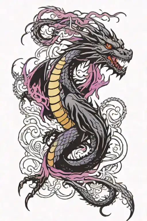 Gothic Black And Purple Dragon Breathing Fire