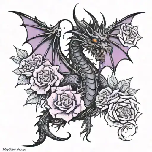 Gothic Black And Purple Dragon With Roses