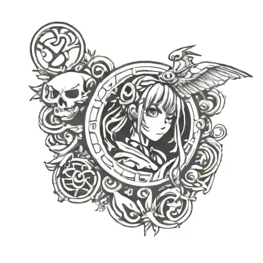 Anime Character Circle Tattoo Ring