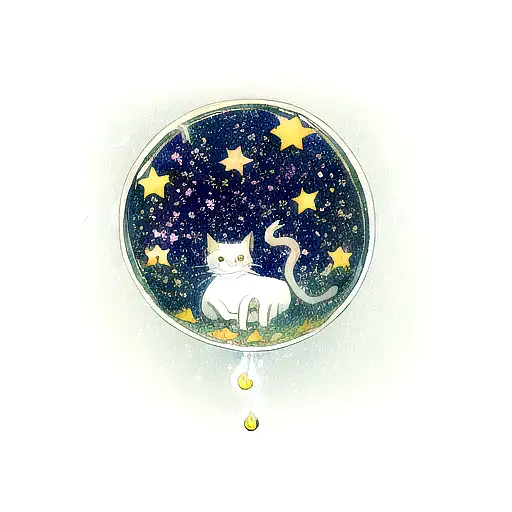 A Realistic Portrait Of A Cat Surrounded By Floating Jellyfish In A Starry Night Sky