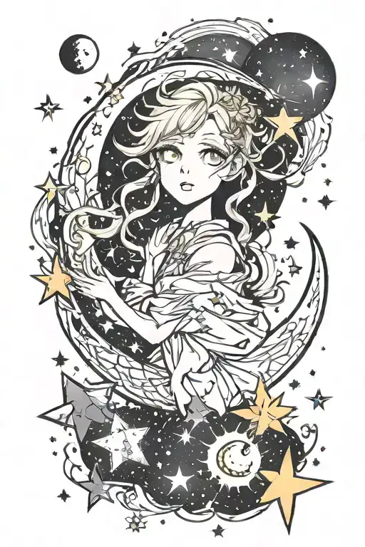 Moon Surrounded By Stars