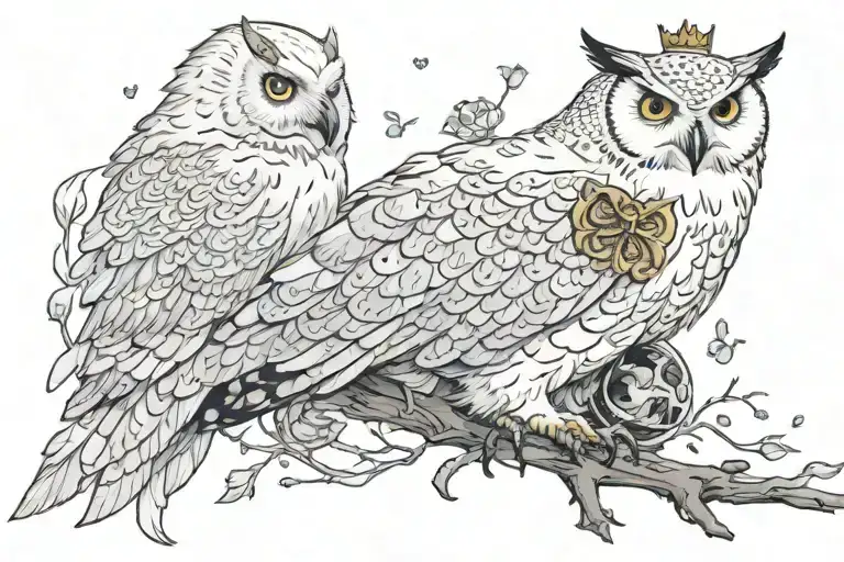 A Giant Snowy Owl Wearing A Crown Perched On Skull