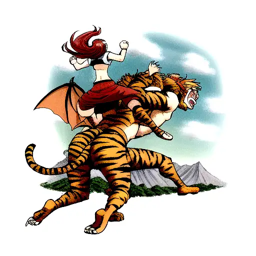 Dragon And Tiger Fighting On A Mountain