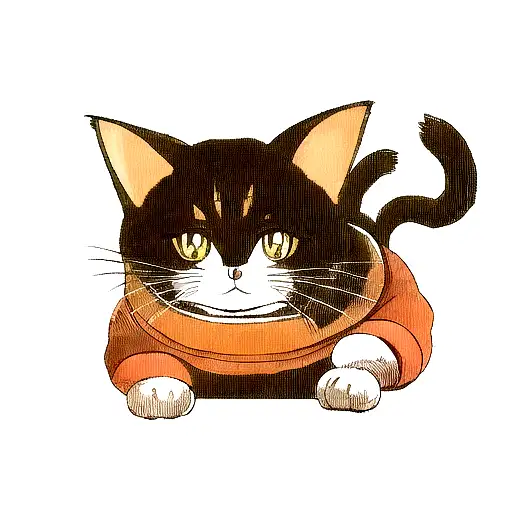 Retro Anime Painting With A Cat's Skull