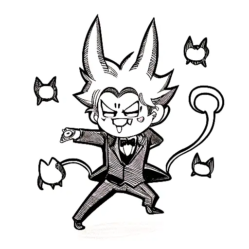 Tuxedo Cat With Horns Like The Devil