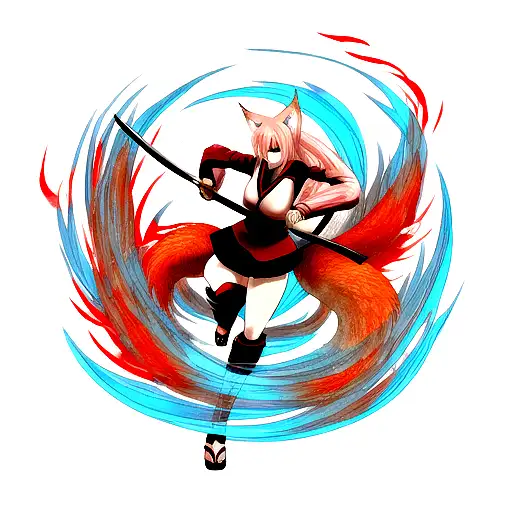 Nine Tailed Fox With Katanas