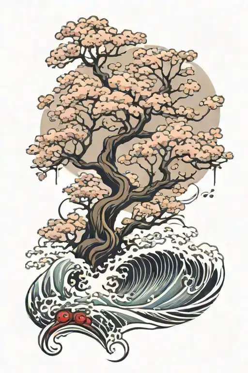 A Cherry Tree And Tsunami Waves