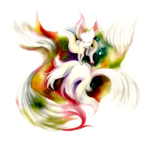 Okami Ninetails Fox Aquarelle