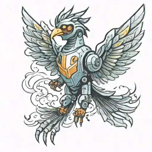 Robot Phoenix Bird Flying In The Sky