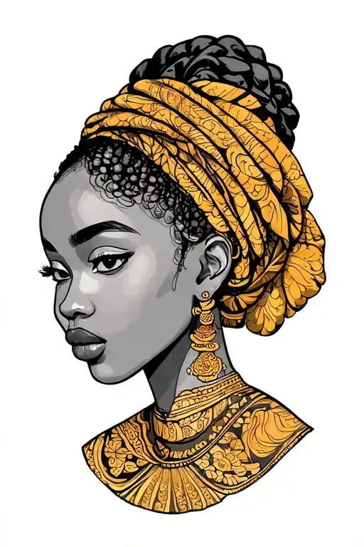 Black African Anime Girl Side Profile Traditional Lady Head