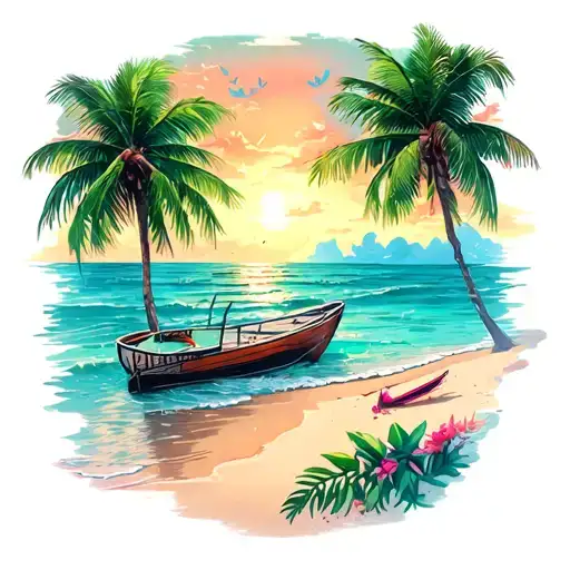 Beach Scene With Palm