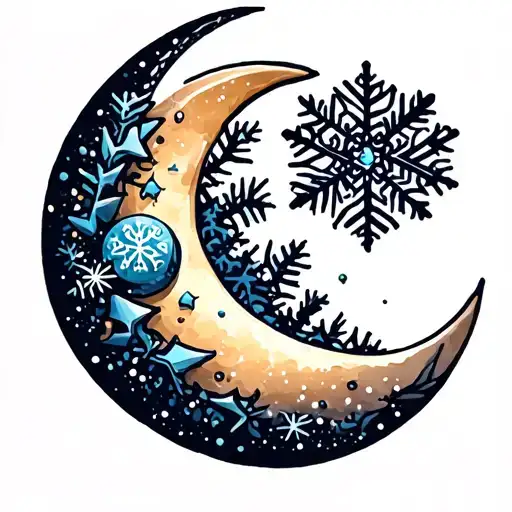 Quarter Moon And Snowflake Very Details